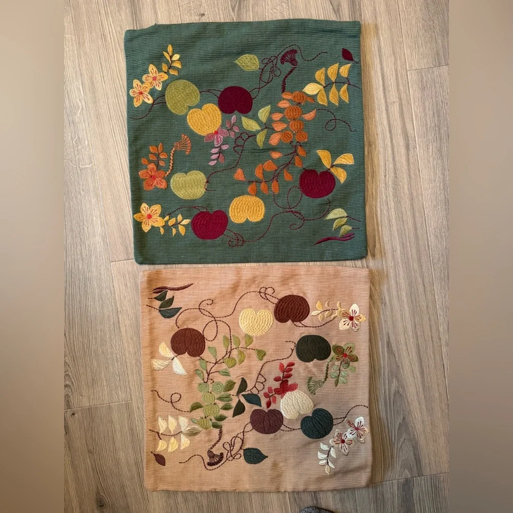 4 Crate & Barrel Mandarin Garden Pillow Covers Embroidered Holiday Fall 16”
